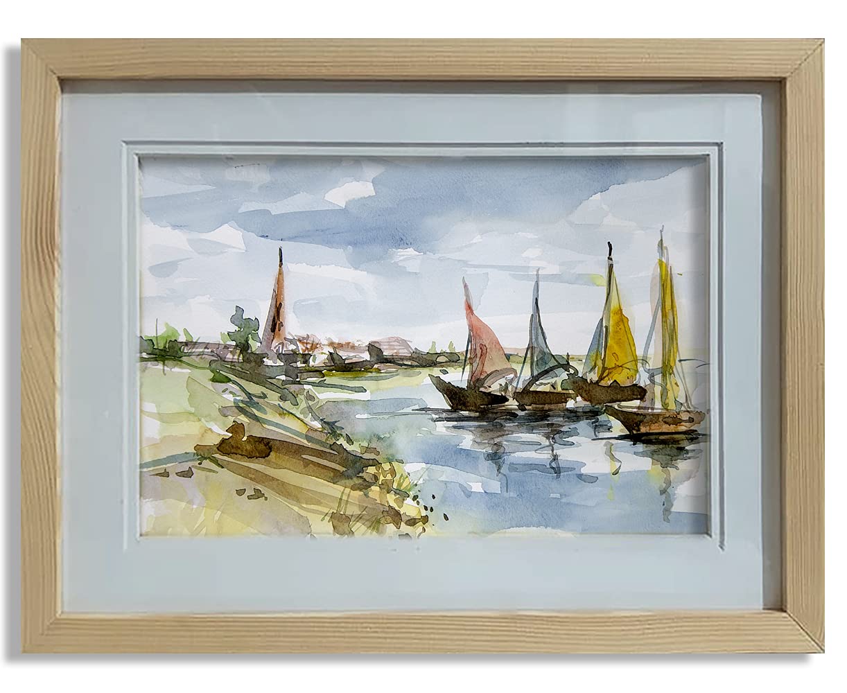 MANOMAYA Abstract Painting Landscape acrylic glass framed giclee art prints MM-AB0015 (Handmade Paper frame size, 18 x 12 Inches)