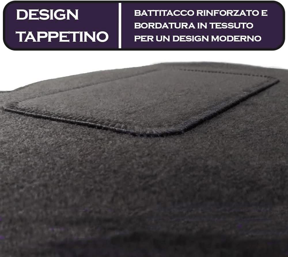 Set 4 Tappetini Auto Per Fiat 500X (2015-2018) - Moquette Nera, Antiscivolo, Battitacco Cucito