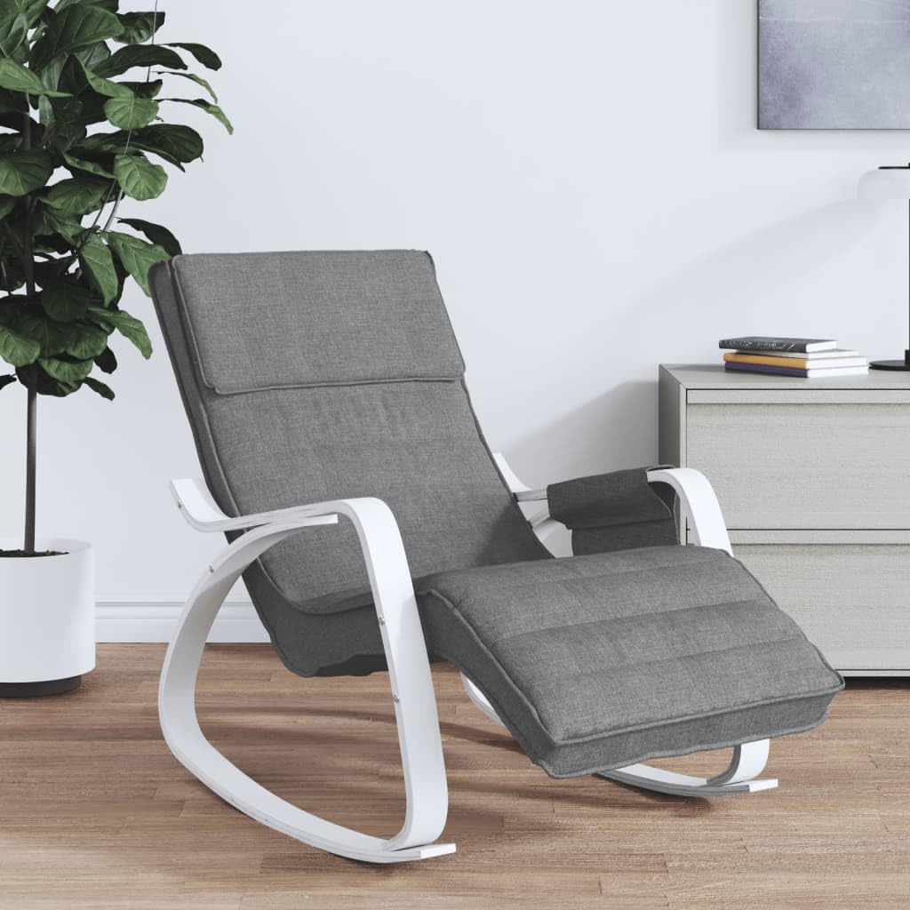 Schaukelstuhl Dunkelgrau Stoff Relaxstuhl mit Birkenholz-Rahmen Moderner Polstersessel für Wohnzimmer Schlafzimmer und Lounge Bequemer Wippstuhl Belastbarkeit bis 110 kg 67x80x88 cm