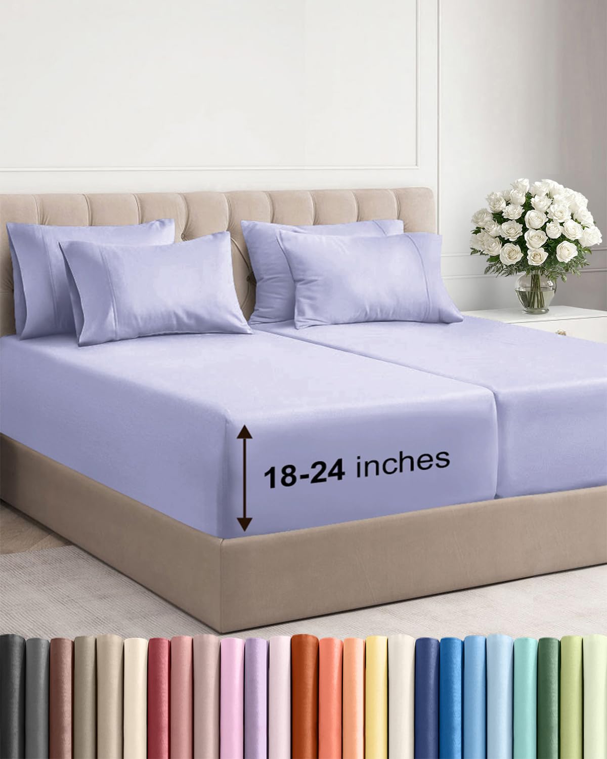 CGK Extra Deep Split King Sheet Set - 7pc Cooling Sheets - Lavender