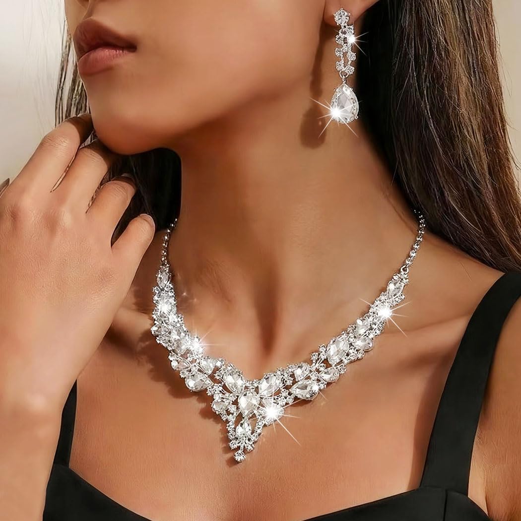 JAKAWIN Bridal Wedding Jewelry Set Rhinestone Prom Necklace Earring Set for Women - Image 3