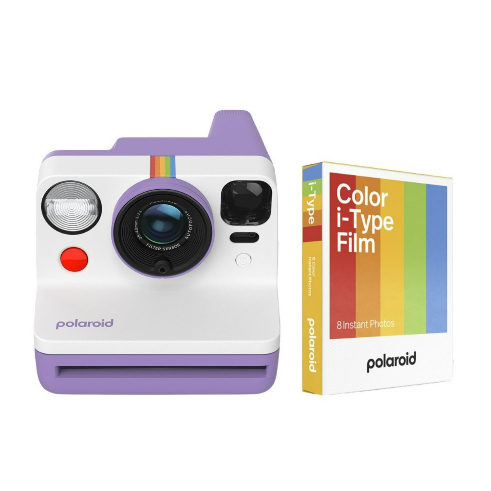 Polaroid Now Generation 3 - Set fotocamera istantanea analogica (viola) | Sistema di messa a fuoco automatica a due lenti, pellicola a colori 8 foto