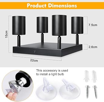 4 Way Ceiling Spotlight Square, GU10 Kitchen Ceiling Light Fittings, Modern Rotatable Spotlights Black, Industrial Ceiling Spots Adjustable for Bedroom Living Room Hallway, Bulbs Not Included