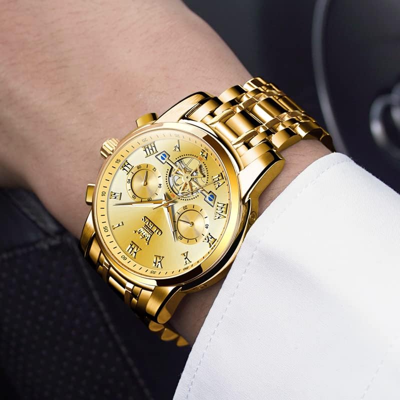 Miniatura 5 de OLEVS Relojes para hombre, cronógrafo, vestido de negocios, cuarzo de acero inoxidable, impermeable, luminoso, fecha, reloj de pulsera