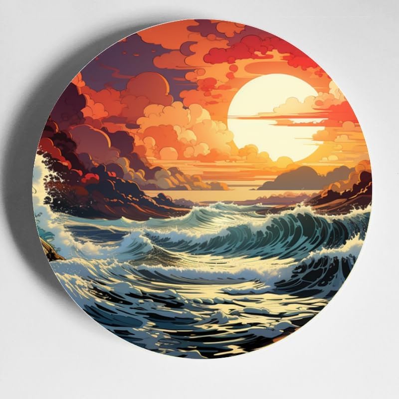 Coastline 10-inch Ceramic Plate for Wall Display or Tabletop, with Stand & Hook DP-832188707