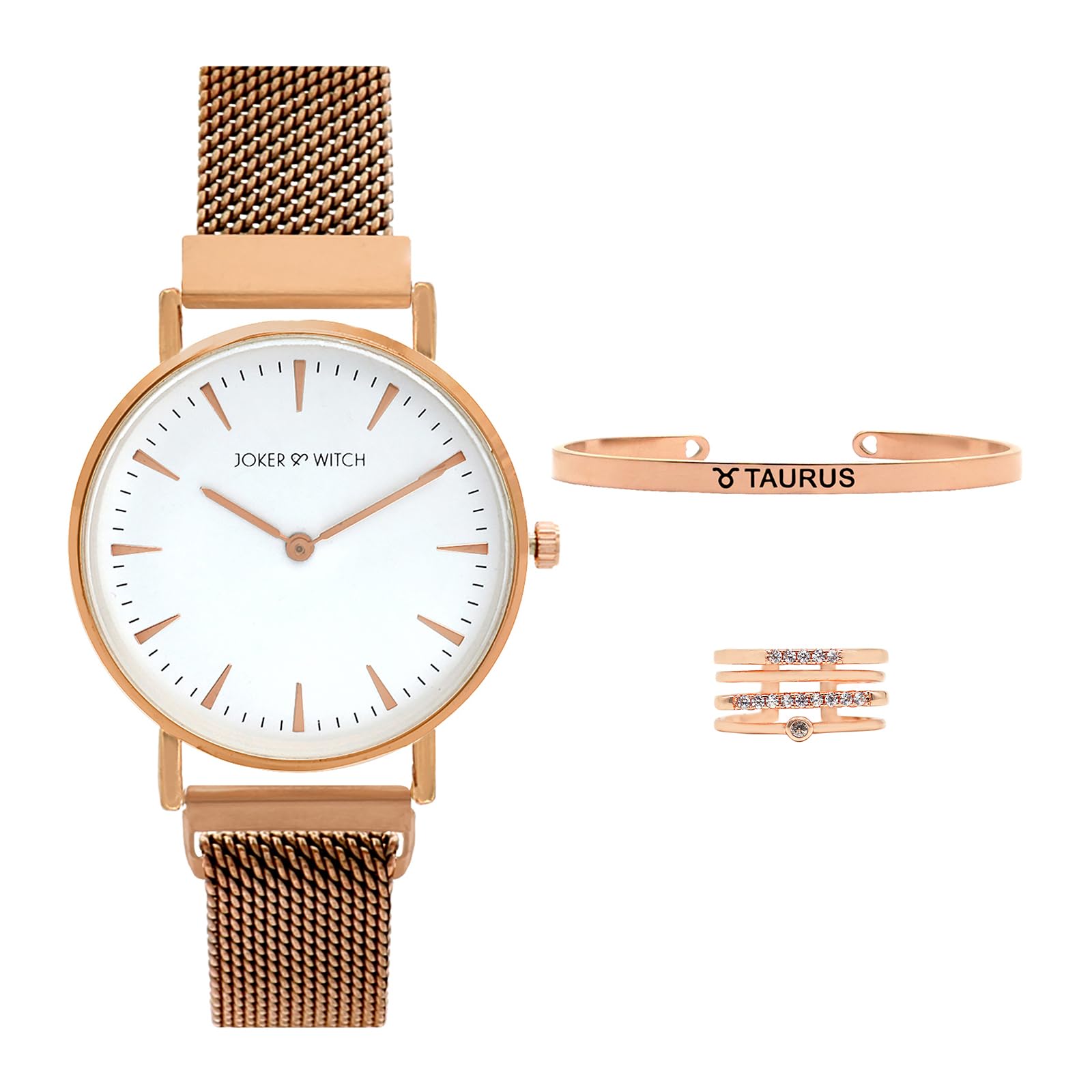 Joker & Witch Stainless Steel Women Melting Heart Taurus Love Triangle Analogue Watch, Dial Color:White, Band Color:Rose Gold (B0C863BPDK) Amazon Price History, Amazon Price Tracker
