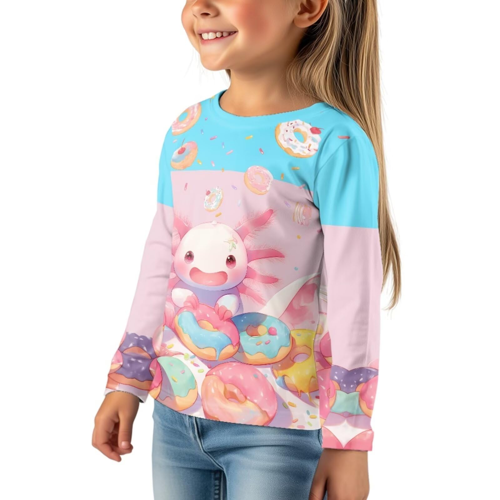 WELLFLYHOM Axolotl Donut Shirts 15-16 Teens Girls Long Sleeve T-Shirt Pink Graphic Crewneck Tops Athletic Workout Pullover Tees Top Outdoor Running Spring Fall Outfits