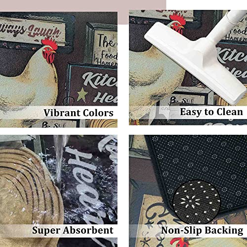 Flippana Kitchen Rugs Farmhouse Style For Floor, Rooster Kitchen Rug, Non-Slip Backing Kitchen Mat Set Of 2 Washable Kitchen Rug Sets With Runner For Home Kitchen 17"X47.2"+17"X30" #TOP1