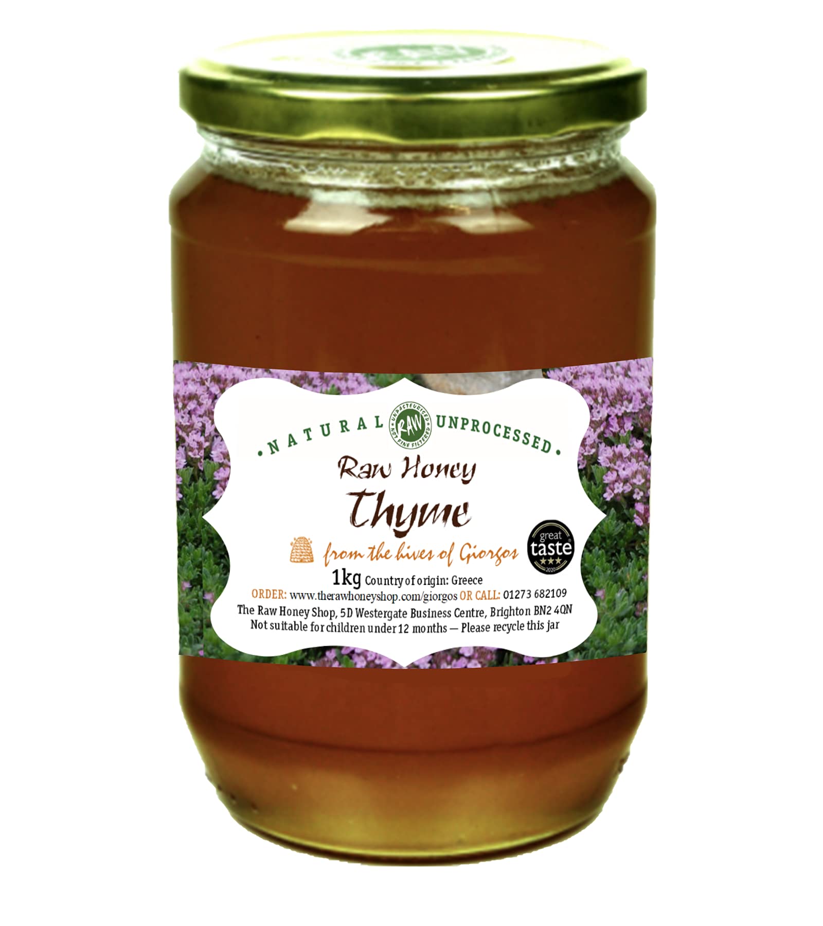 Giorgios’ Raw Greek Thyme Honey |Top Award Winner |Antibacterial |Pure Wilderness Honey |Unpasteurised |Single Origin |The Raw Honey Shop |(1kg)