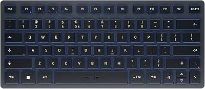CHERRY KW 7100 MINI BT, Kompakte Multi-Device-Tastatur mit 3 Bluetooth-Kanälen, EU-Layout (QWERTY), Flaches Design, inkl. Transporttasche, Slate Blue