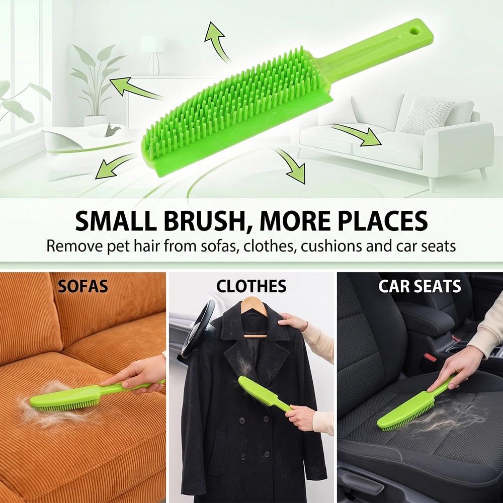 Balai en caoutchouc et brosse à poils d'animaux domestiques, manche long télescopique, balai poussoir en caoutchouc souple, balai avec raclette, balai d'épilation d'animaux et brosse pour tapis, chat