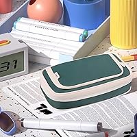 Vista 5 de iSuperb Estuche para lápices de gran capacidad, bolsa portátil para bolígrafos con 2 compartimentos, organizador de bolígrafos verde oscuro
