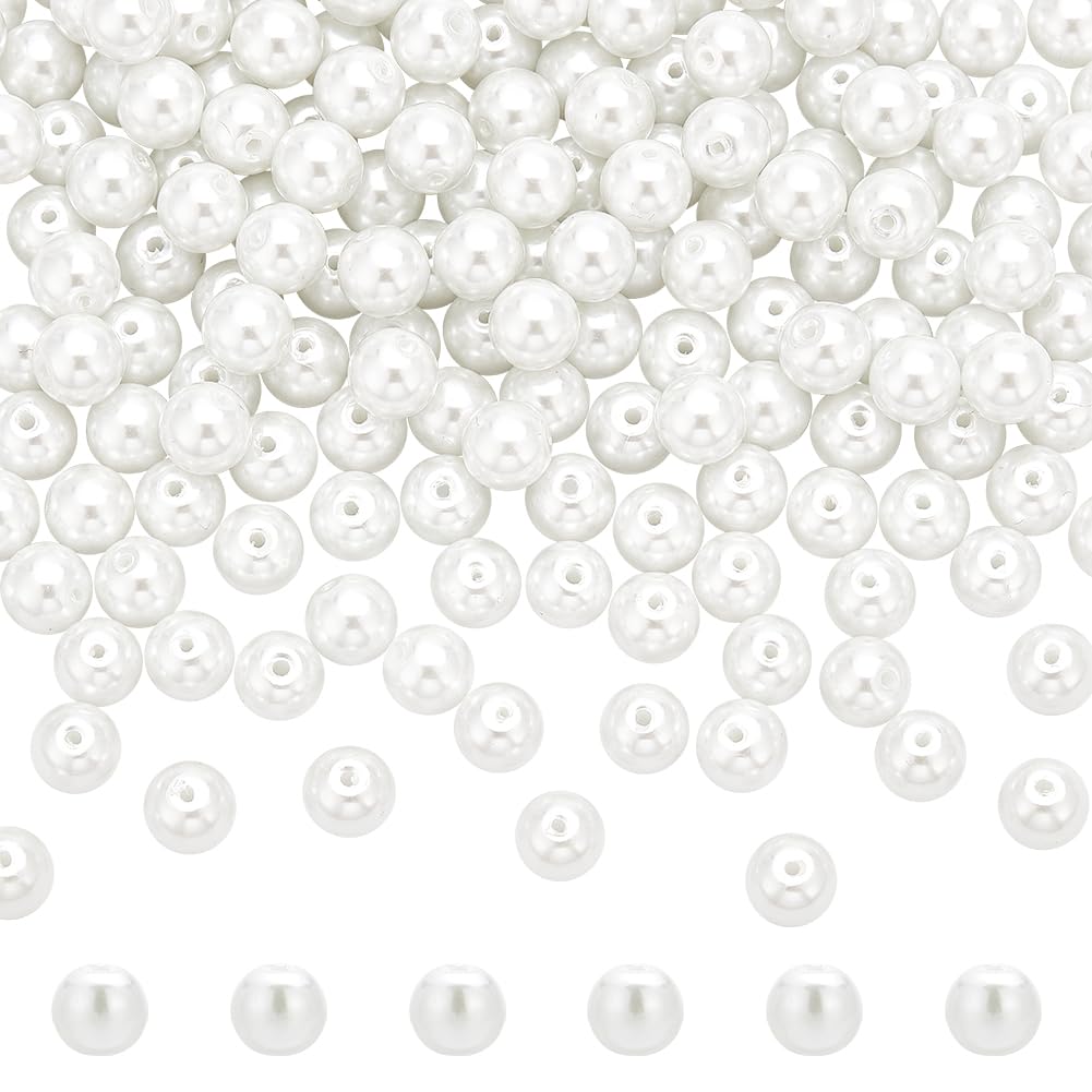 Ph Pandahall White 8Mm Pearl Beads For Jewellery Making, 200Pcs Glass Pearl Beads Tiny Satin Luster Beads Round Christmas Crafting Beads For Neckalce Bracelet Earring Diy Crafts