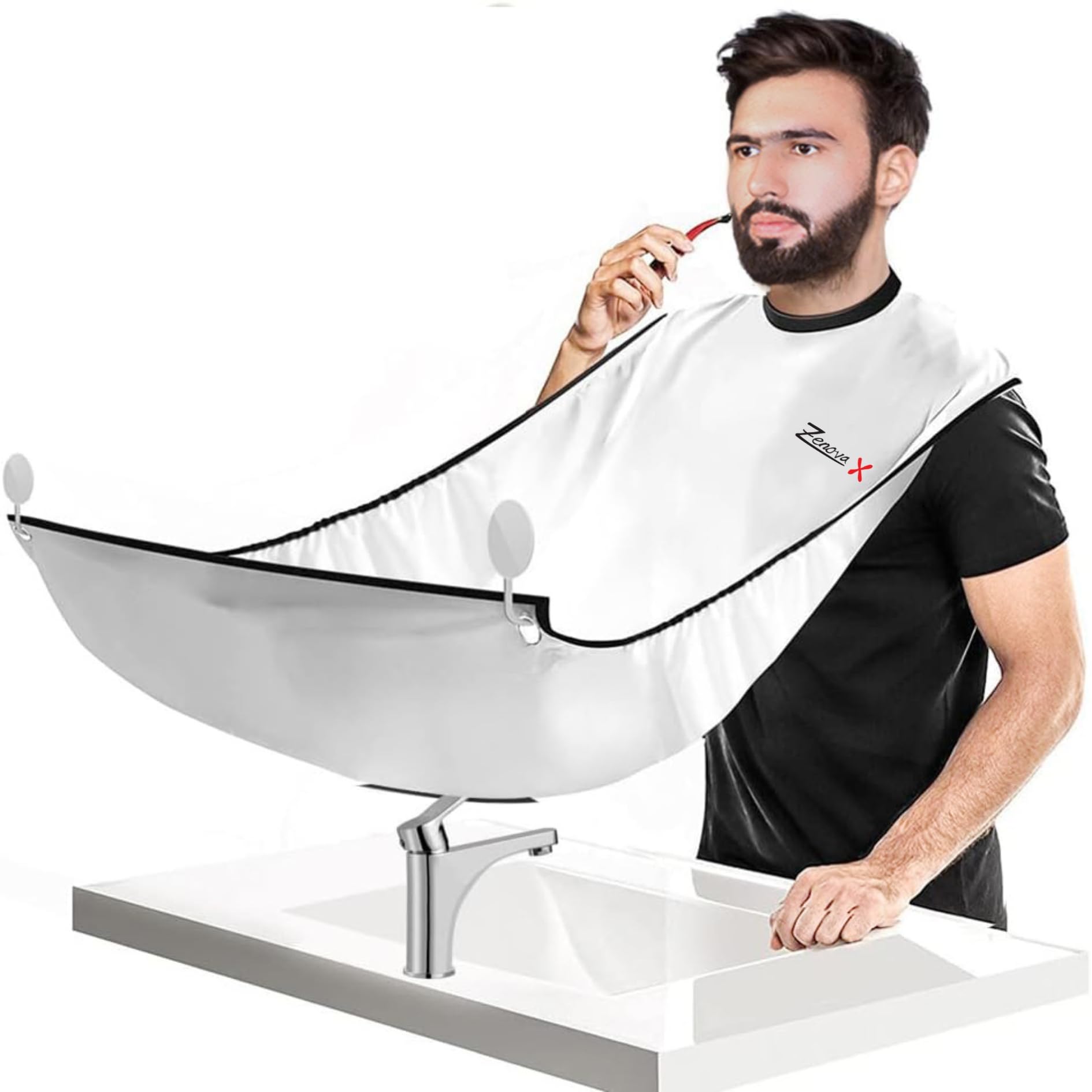 Shaving Bib Beard Bib Apron, Beard Shaving Catcher Bib Waterproof Grooming Cloth, Shaving & Trimming Beard Hair Catcher, Beard Hair Catcher with Suction Cups Nylon Beard Trimming Perfect Grooming Gift