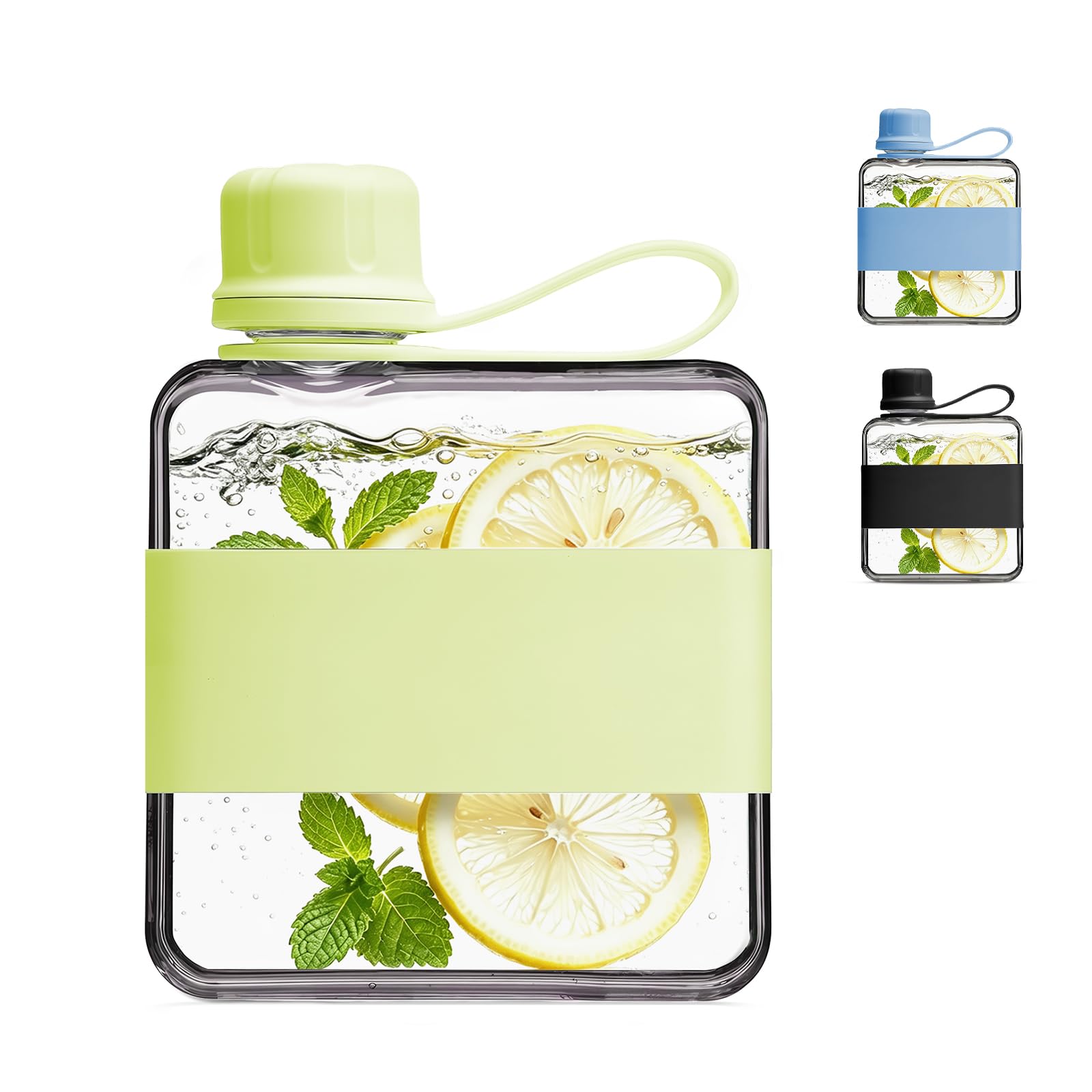 flintronic 320ml Flat Water Bottle, Tritan BPA Free Sports Water Bottle, Leakproof Drinks Bottle with Carry Handle, Slim Water Bottle for Travel, Gym, Outdoor (Green)