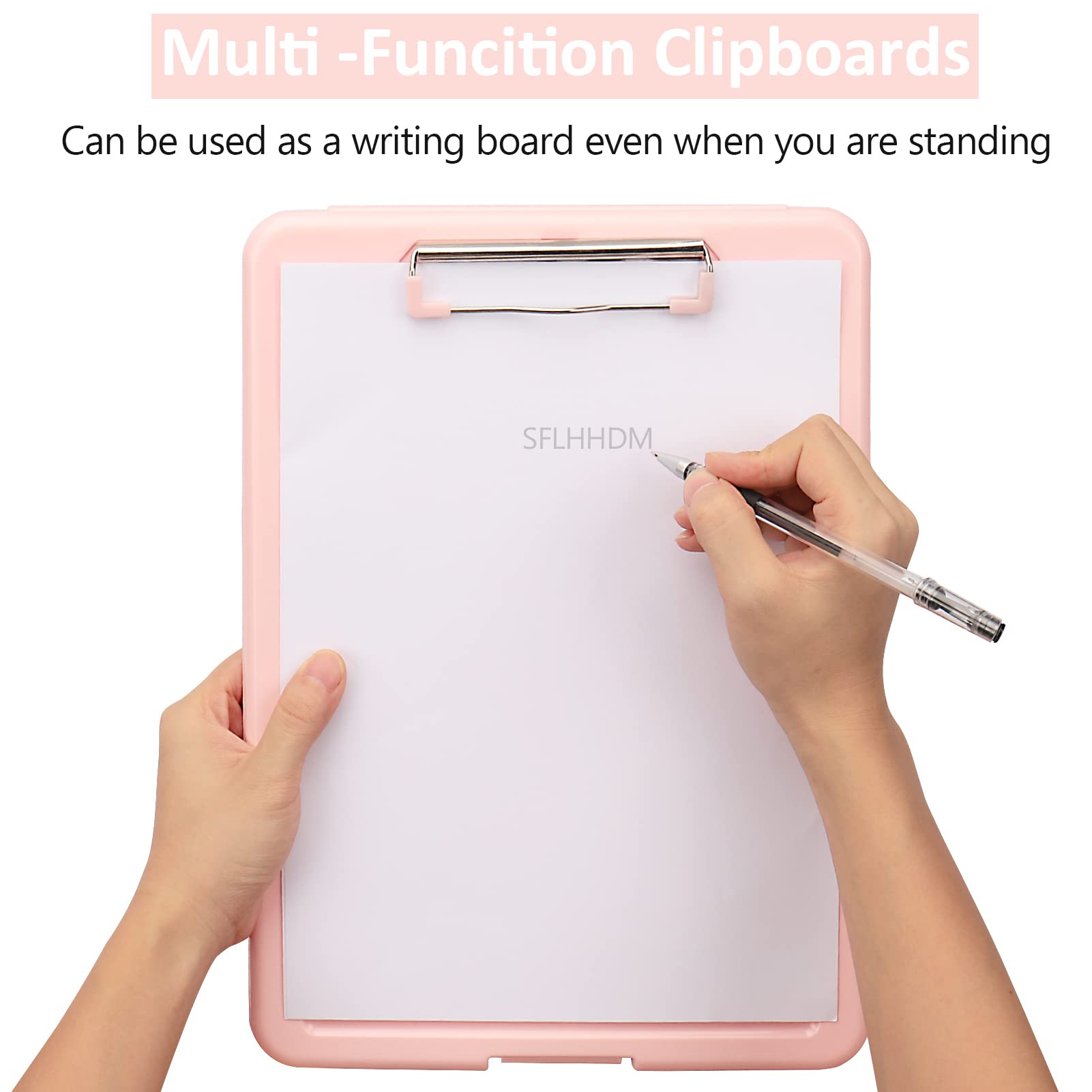 Portapapeles A4, carpeta organizadora con clip, caja de archivos, resistente al agua, con almacenamiento, estuche para documentos con clip, escritura y dibujo (rosa)