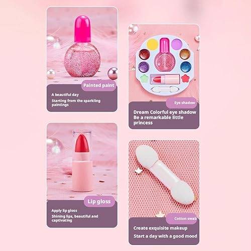 Miniatura 5 de Juego de maquillaje para niñas, juego de cosméticos lavable real, kit de maquillaje para niñas, juguetes con estuche de almacenamiento rosa, regalo