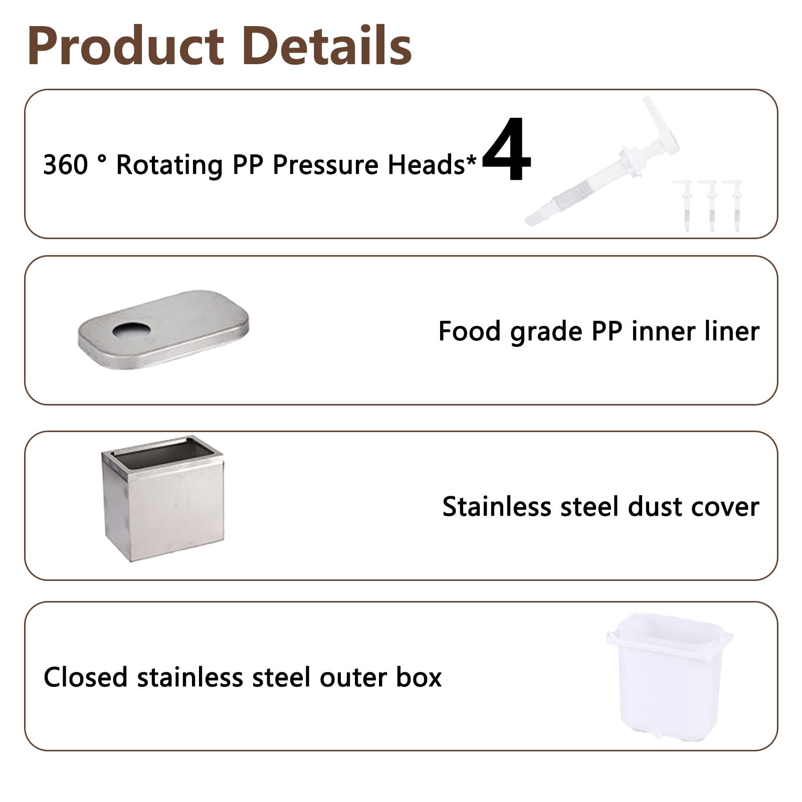 Dispensador de salsa de tomate de 4 litros, de acero inoxidable 304, apto para alimentos, 2 cabezales x 2 l, sin goteo, 30 ml por pulsador, apto para lavavajillas, ideal para ketchup, mayonesa, miel