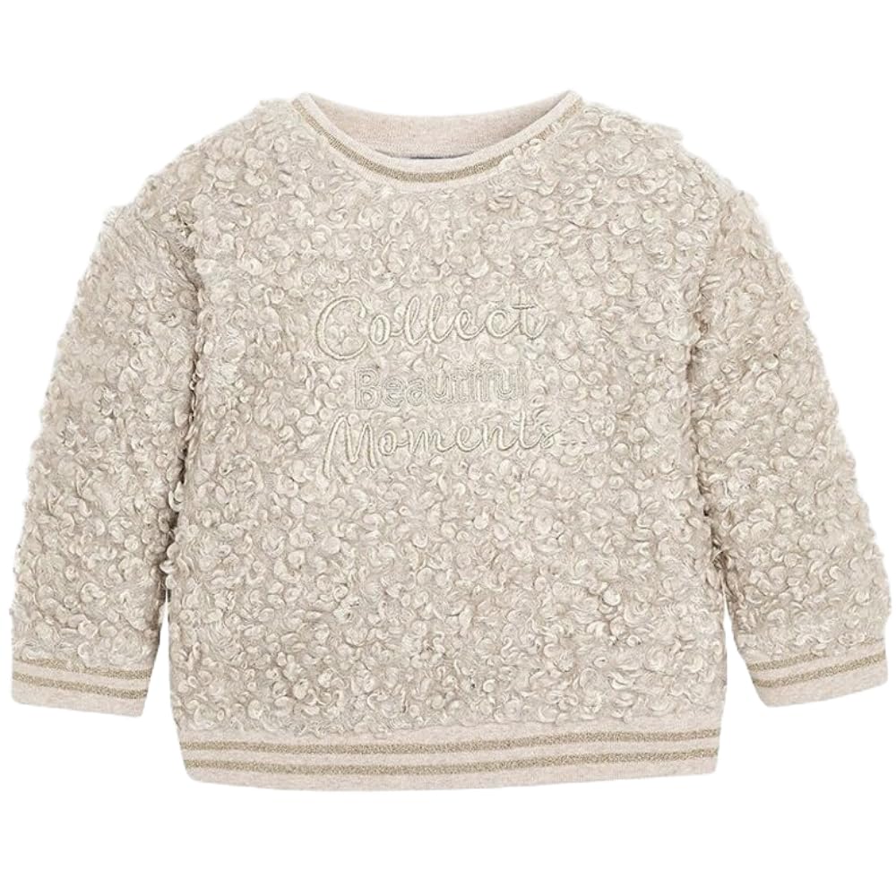 Bluza Bouclé Mayoral w kolorze beżowym, z haftem Collect Beautiful Moments, z długimi rękawami, idealna dla dziewczynek, dziewczęca bluza