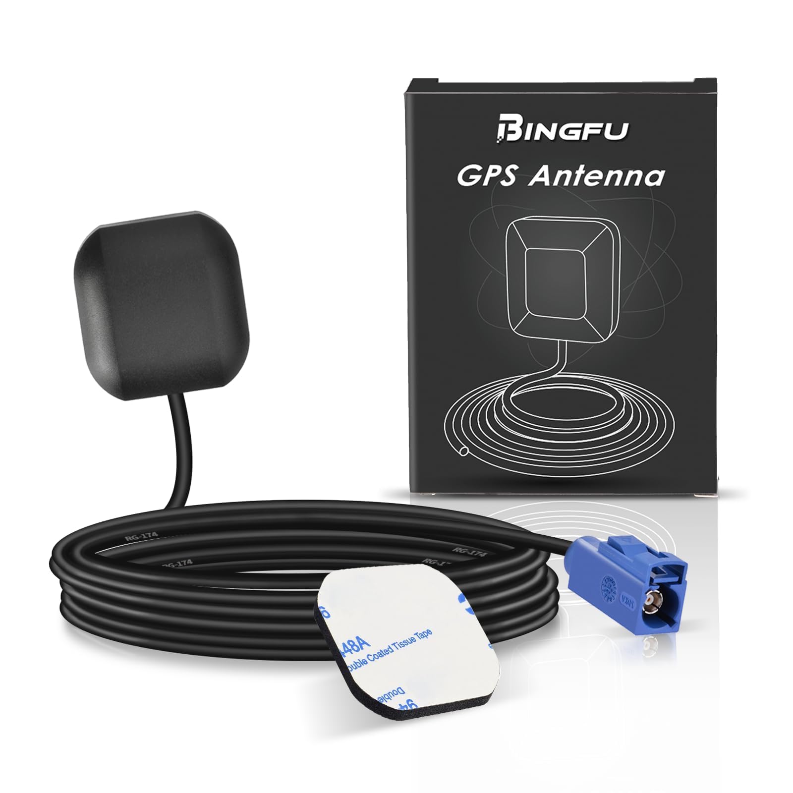 Bingfu GPS Antenna Fakra C Connector Vehicle Waterproof Active GPS Navigation Aerial with Fakra C Blue for BMW Benz Ram Truck SUV Car Stereo Head Unit