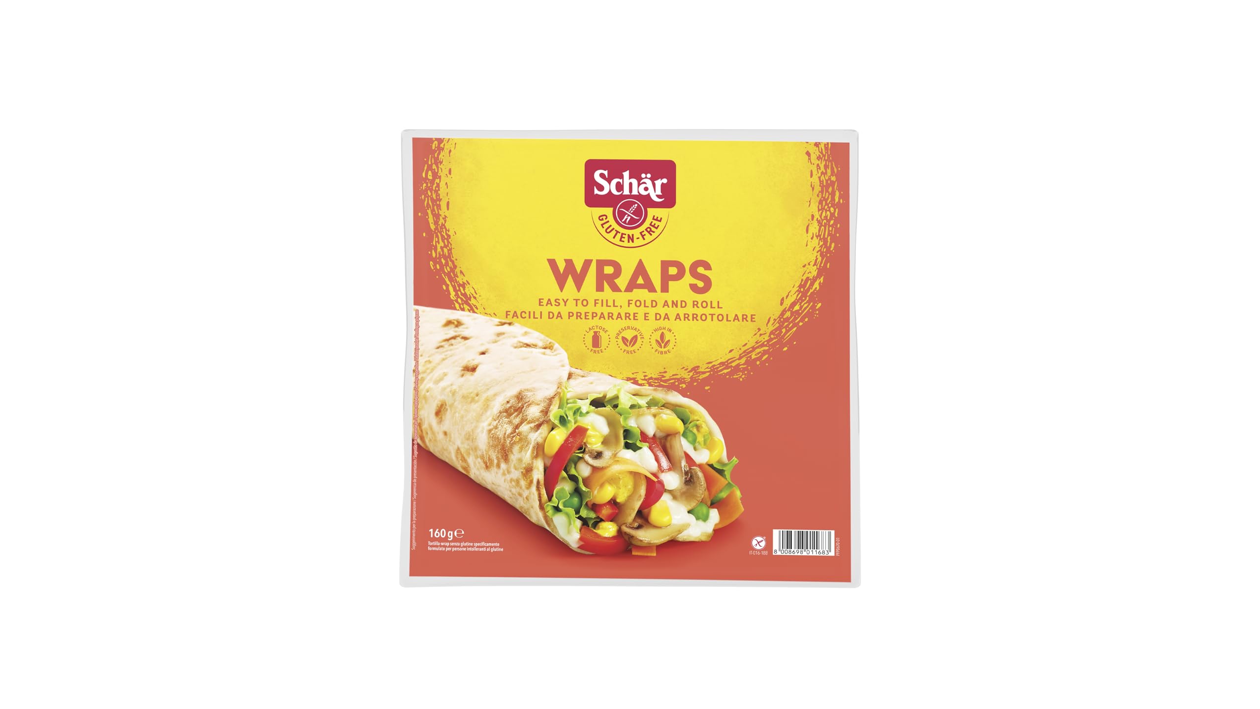 Schär, Wraps Tortillas Morbide da Farcire, Senza Glutine e Senza Conservanti, Vegano, 6 Confezioni, 160g