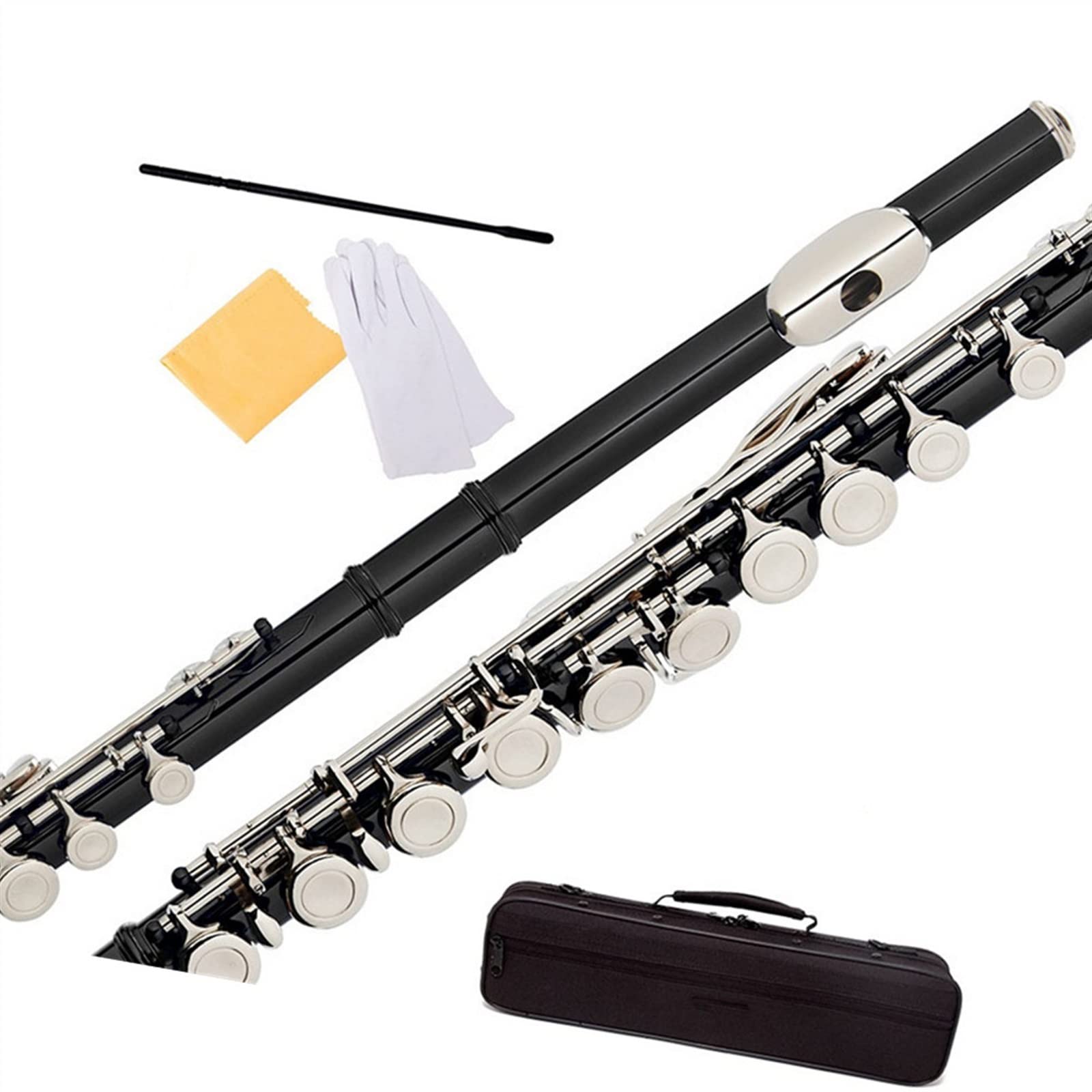 Professioneller Student 16-Loch Plus E-Klappe Geschlossenes Loch Flöteninstrument Versilberte Klappe Flötenbox Querflöte Anfänger
