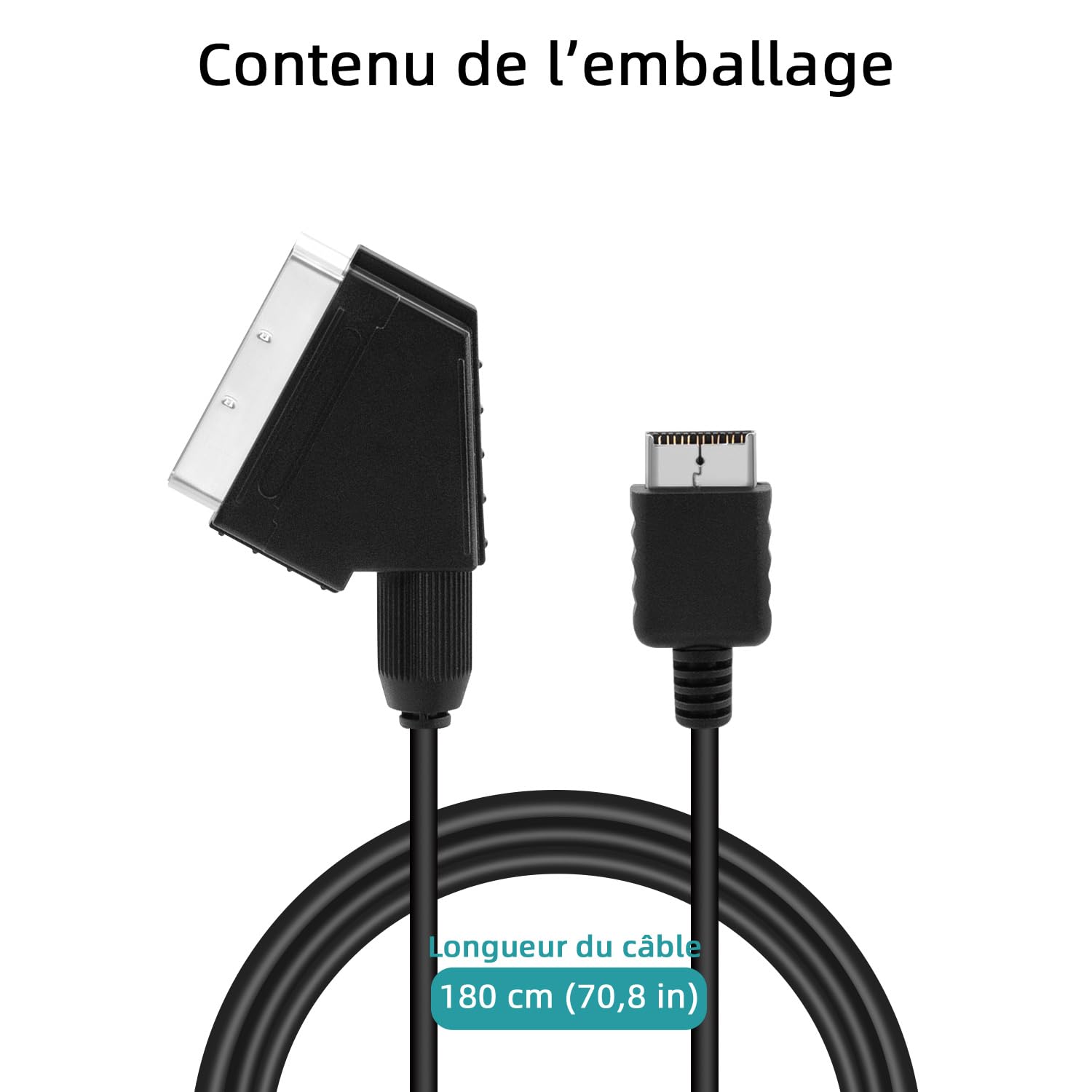Mcbazel Câble SCART RGB AV Premium pour consoles PS1/PS2/PS3 PAL 180 cm, câble de conversion de signal vidéo de haute qualité - Non compatible avec les systèmes HDMI ou NTSC