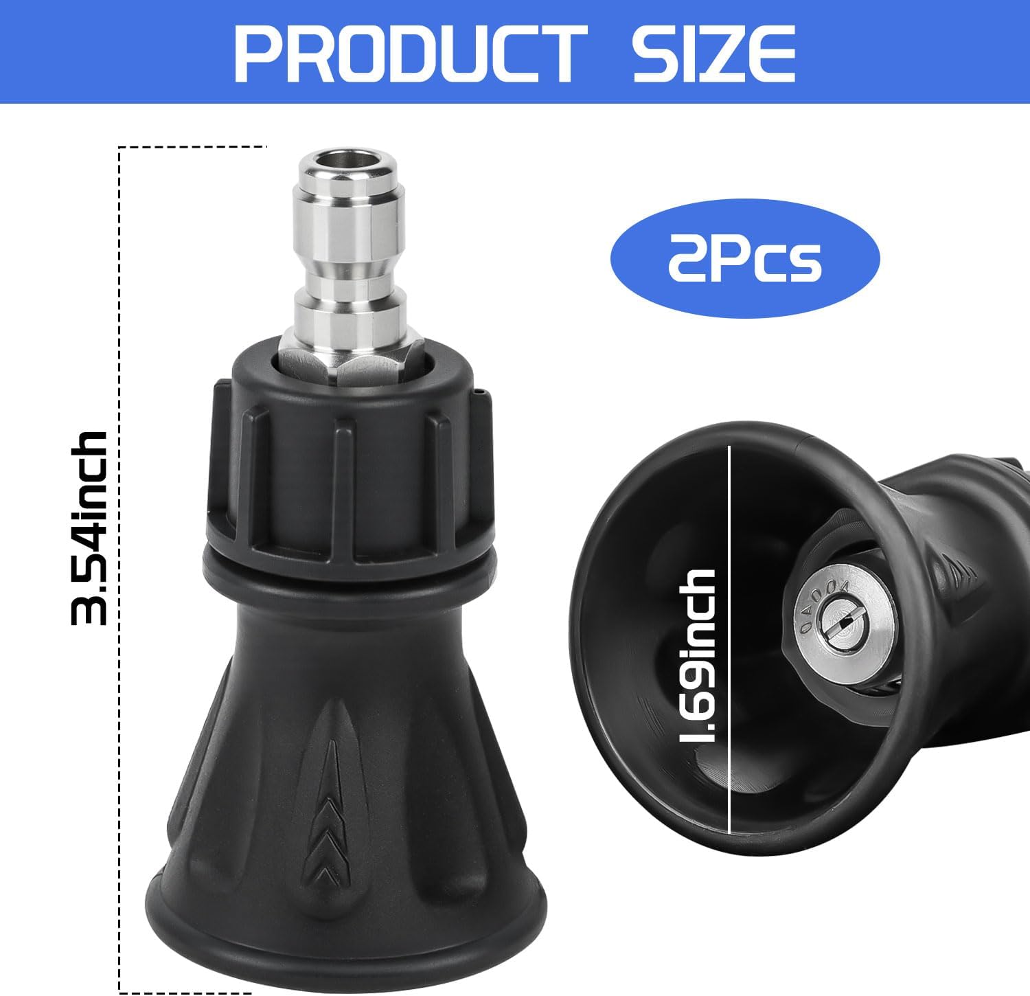 2 Pack 40 Degree Pressure Washer Nozzle Guard Durable Pressure Washer Nozzle Guard with Rubberized Protecting Guard, Stainless Steel High -Efficiency Cleaning, 1/4" Quick Connect(4.0 Orifice)