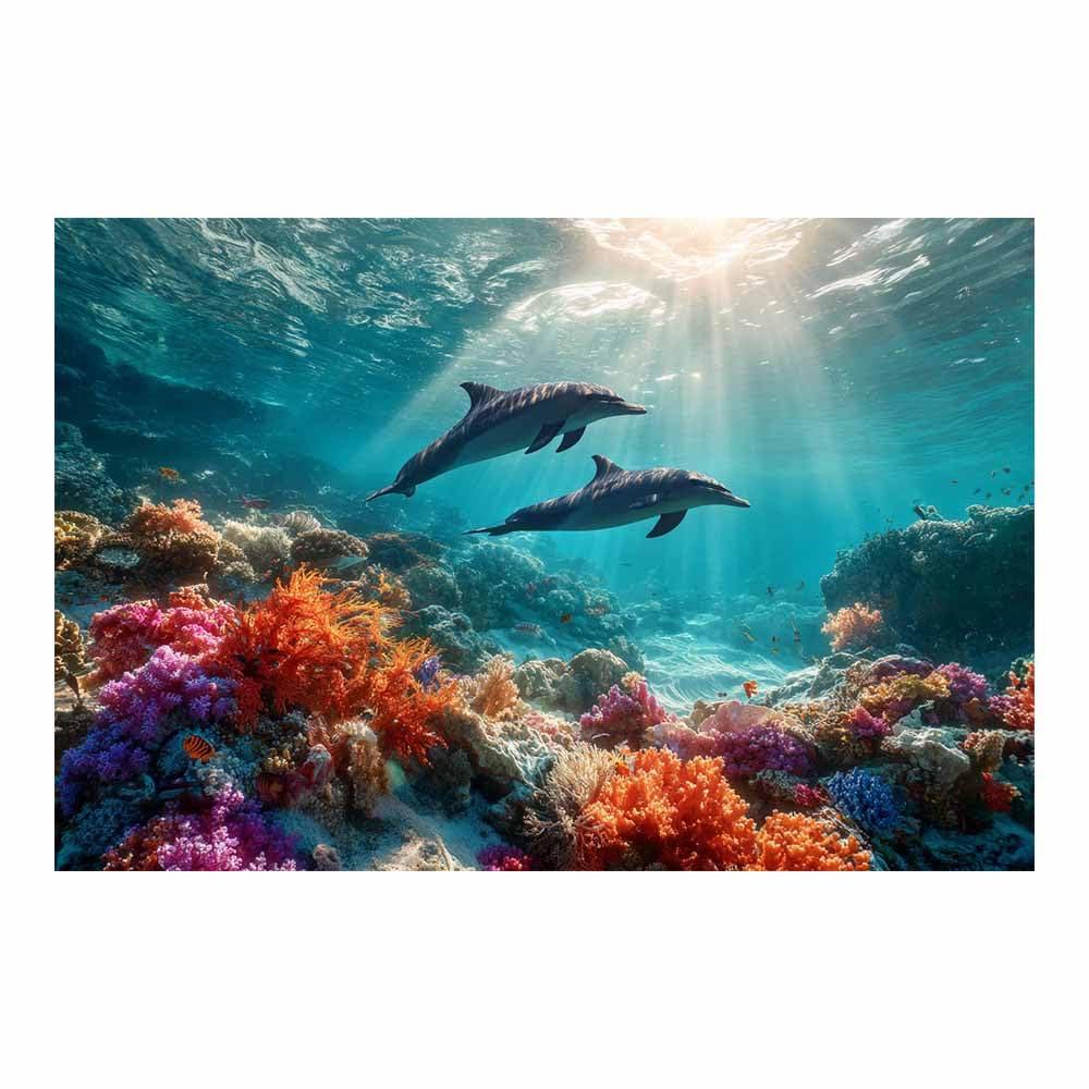 HUYEEI at Sea Ocean Painting Porpoise at plays among the reefs Seascape Wall Pictures Modern for Bedroom Office Decoration Room Home Decor Works(blue)-60x90cm Unframed
