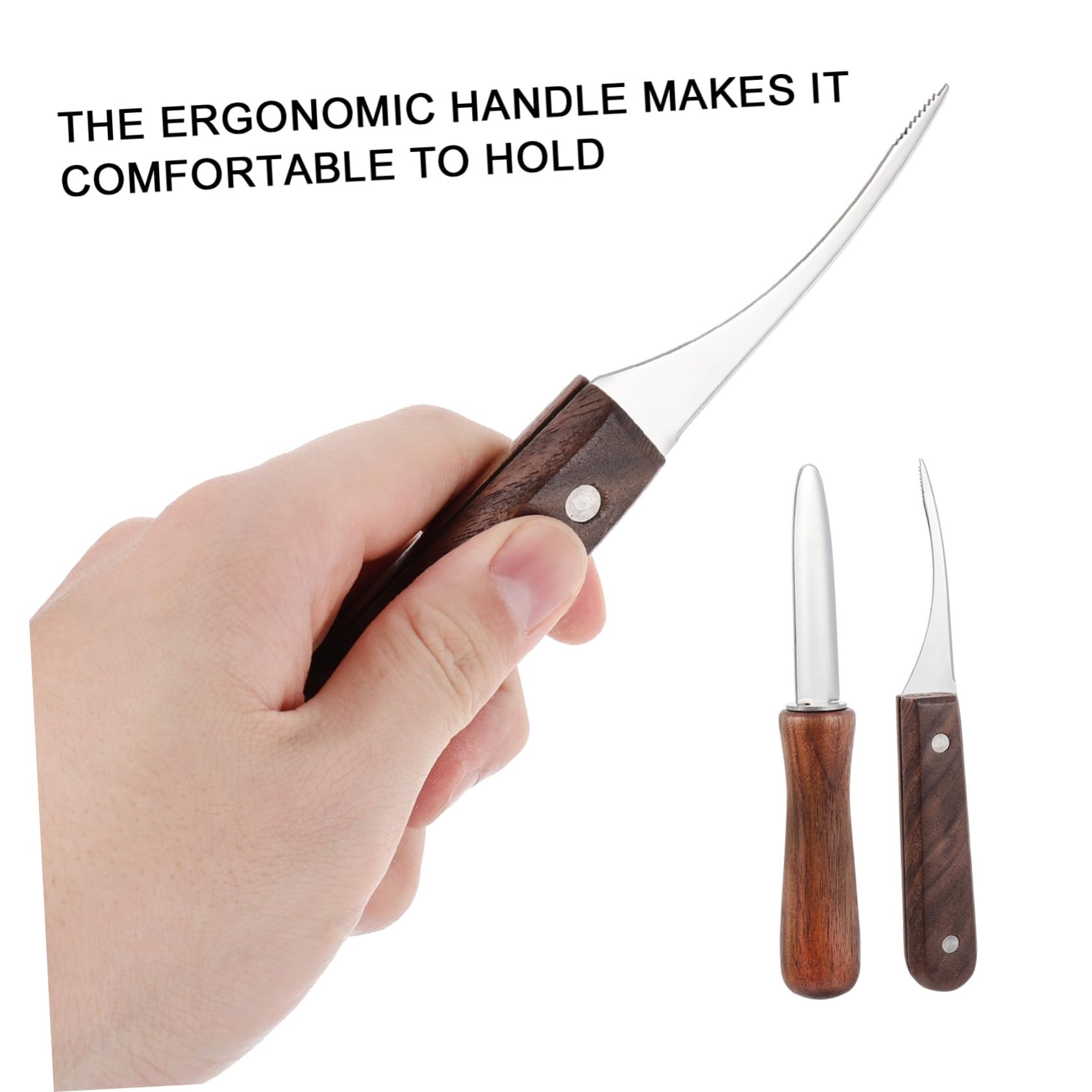 TOYANDONA 2 Piezas Cuchillos de Acero Inoxidable para Abrir Ostras y Limpiar Gambas Herramientas Ergonómicas para Mariscos con Mango de Madera Resistente y Fácil de Usar