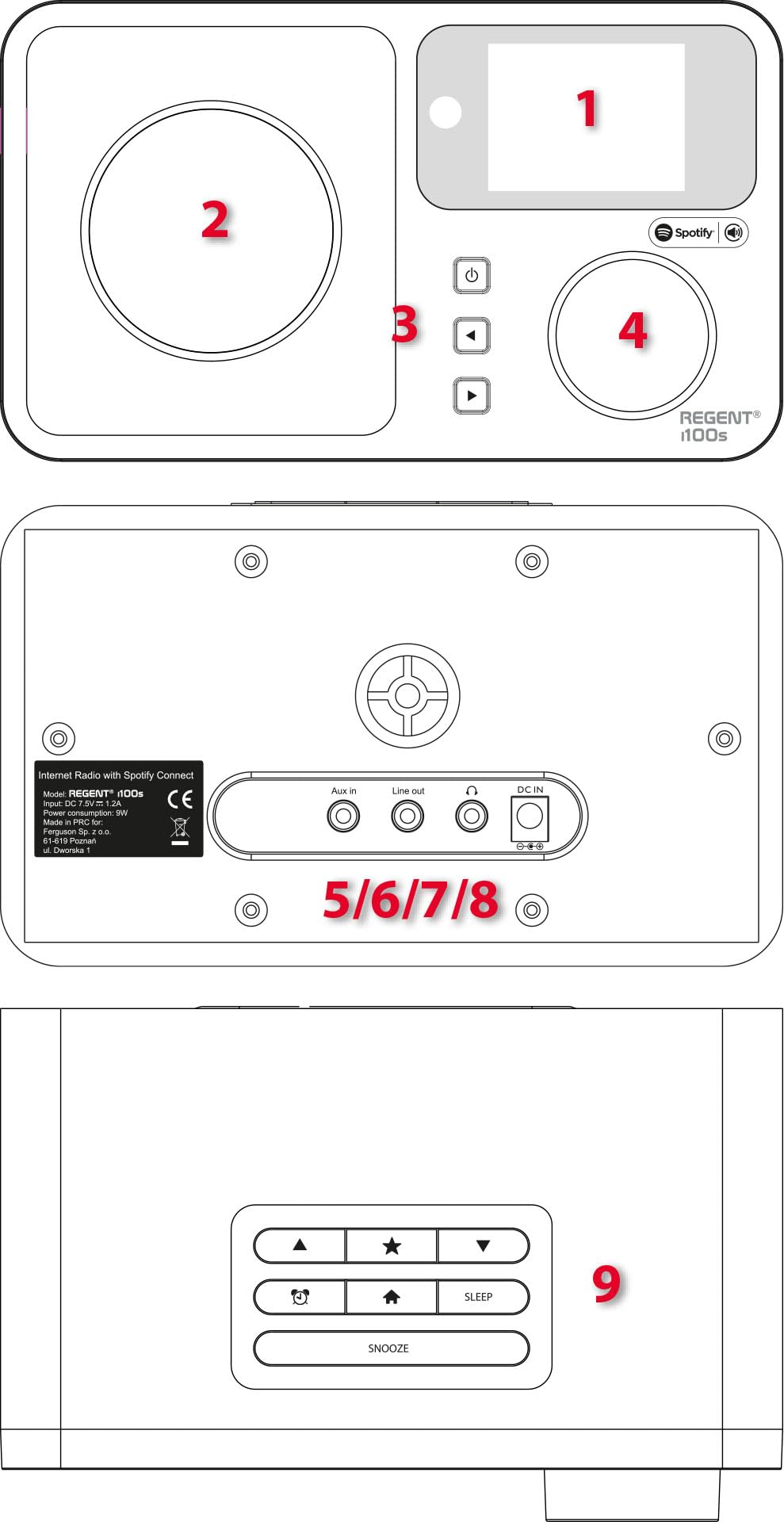 REGENT i100s Radio Internet z SPOTIFY Connect Wi-Fi Radio Cyfrowe Kuchenne z Bluetooth Budzik Snooze Timer Wyświetlacz LCD Kolorowy Drewno