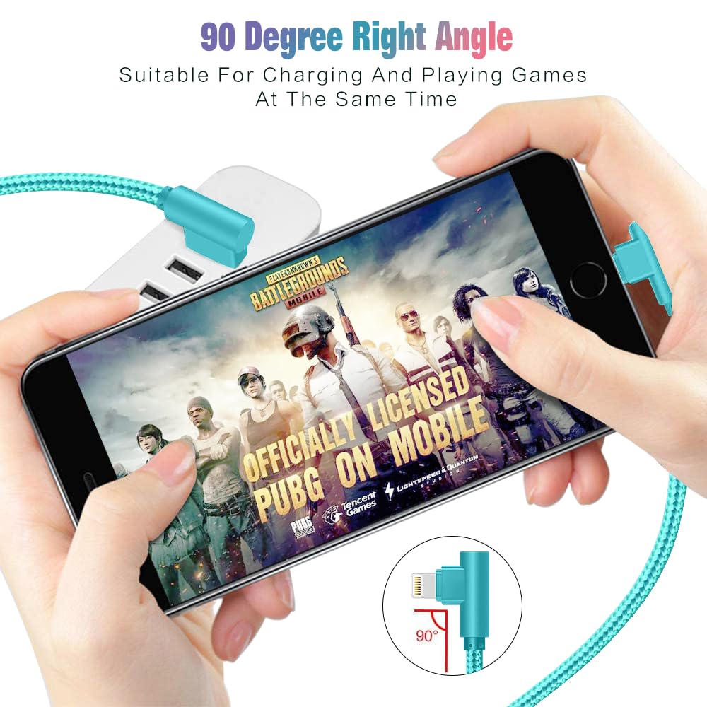 APFEN Cable Lightning para iPhone de 10 pies, paquete de 3 unidades de 90 grados de largo, cable de carga trenzado de nailon resistente, certificado MFi, compatible con iPhone 13/12/11/Pro/X/XS/XR/8/7