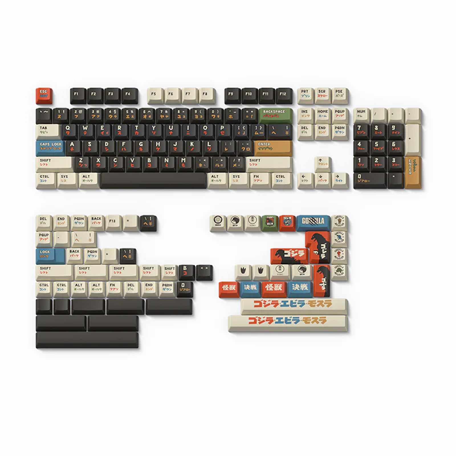 Keytok Low-Profilea Keycap Set 173 Keys, Black Classic Godzilla