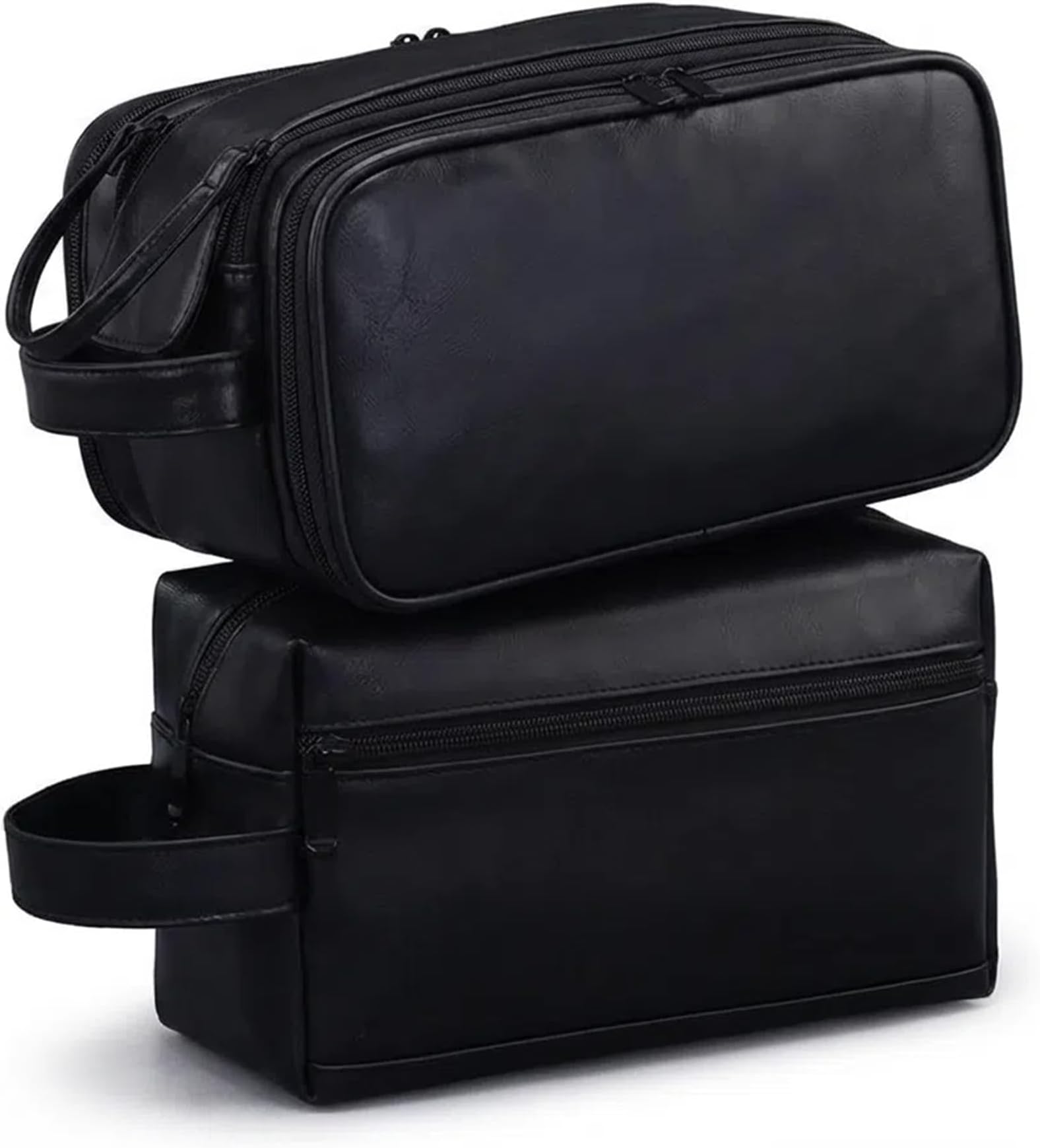 Men's Toiletry Bag Pu,Travel Toiletry Organizer, Waterproof Shaving Kit Pouch for Storing Daily Essentials Like toiletries and Cosmetics (Leather Black)