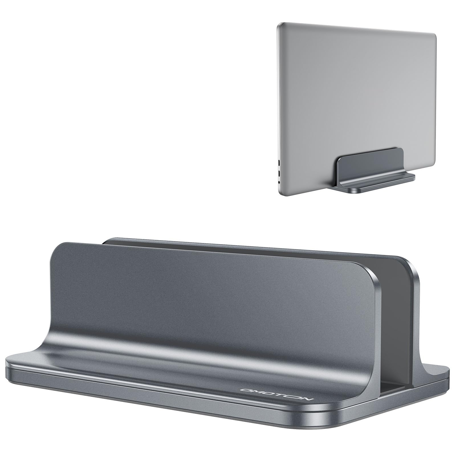 OMOTON Aluminium Vertikal Laptop Ständer, Verstellbarer Notebook Ständer, Laptop Halterung für MacBook Pro/Air und Andere Android Laptop (bis zu 17,3 Zoll), Grau
