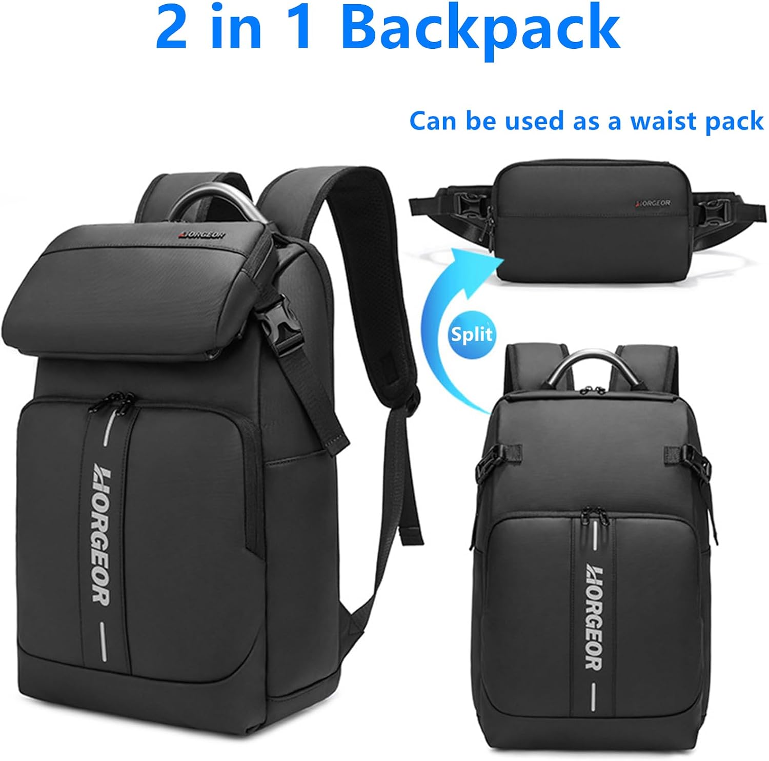 O-TBOST 2 in 1 Business Backpack for Men 15.6 Inch Laptop Backpack with Detachable Waist Pack (Black) image 2