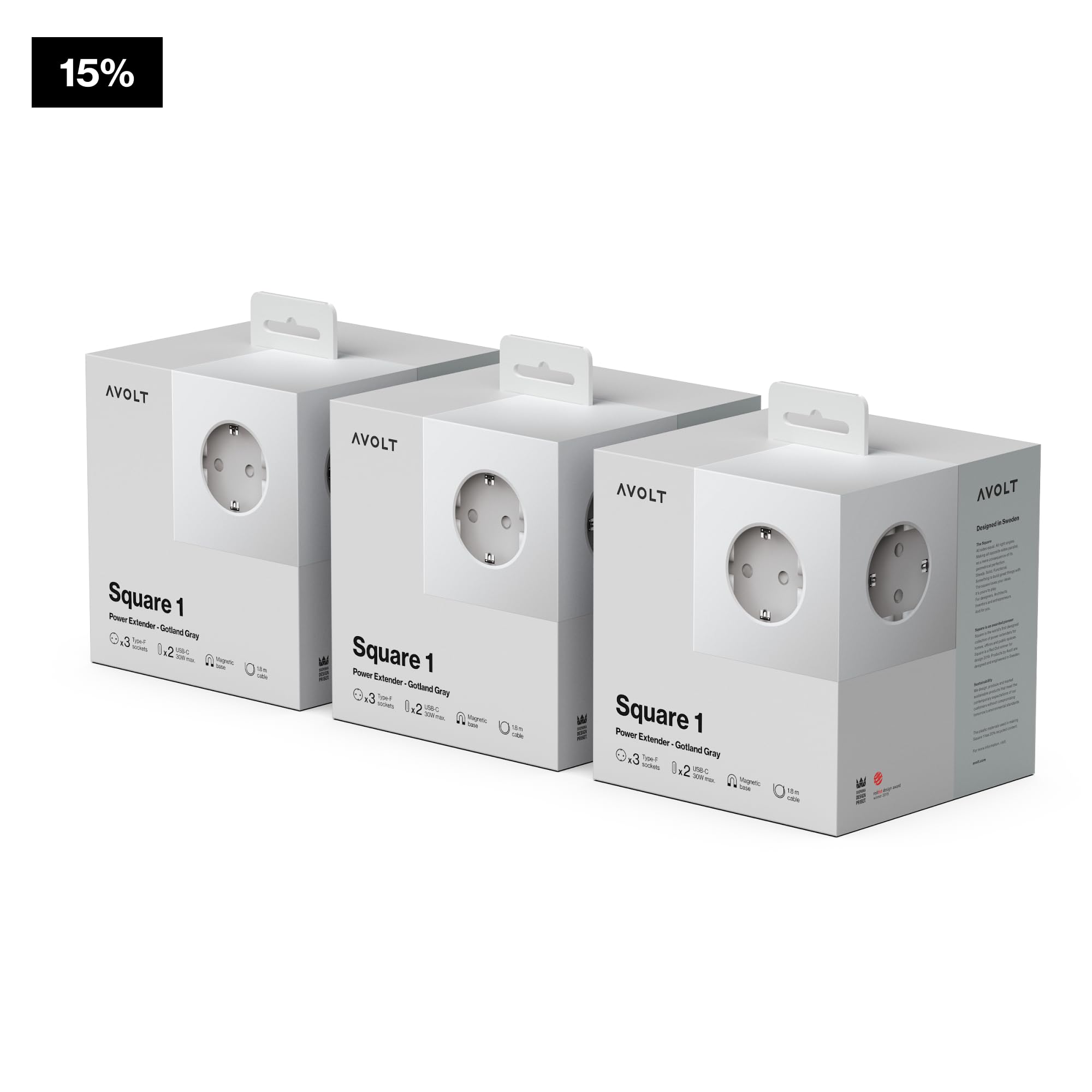 Avolt Square 1 Multipresa Cubo Design Elegante, 3 Prese, 2 USB-C 30W | Multipresa design elegante grigia. Cubo multipresa magnetico, ricarica USB-C 30W per scrivania, casa e ufficio