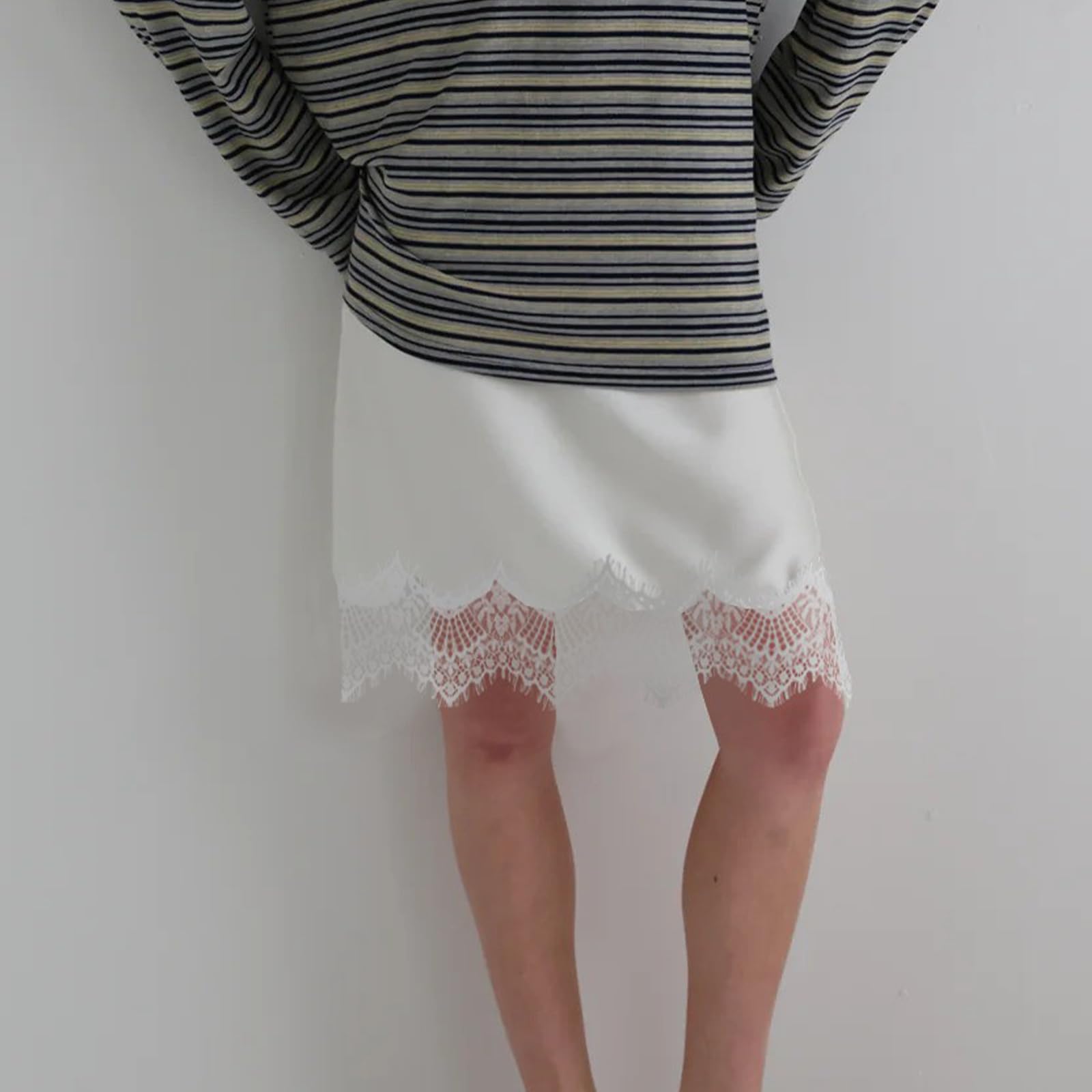 Sexy Outfit Damen-Halbslip aus Satin mit Spitzenbesatz, elastischer Taille, kurzer Unterrock, Petticoat für Unterkleider, weicher Slip-Rock in den britischen Größen 6–24