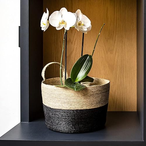 Miniatura 4 de JACINTO - Cesta de palma negra hecha a mano, ecológica, fabricada con materiales biodegradables, perfecta para usar como decoración, como cesta de