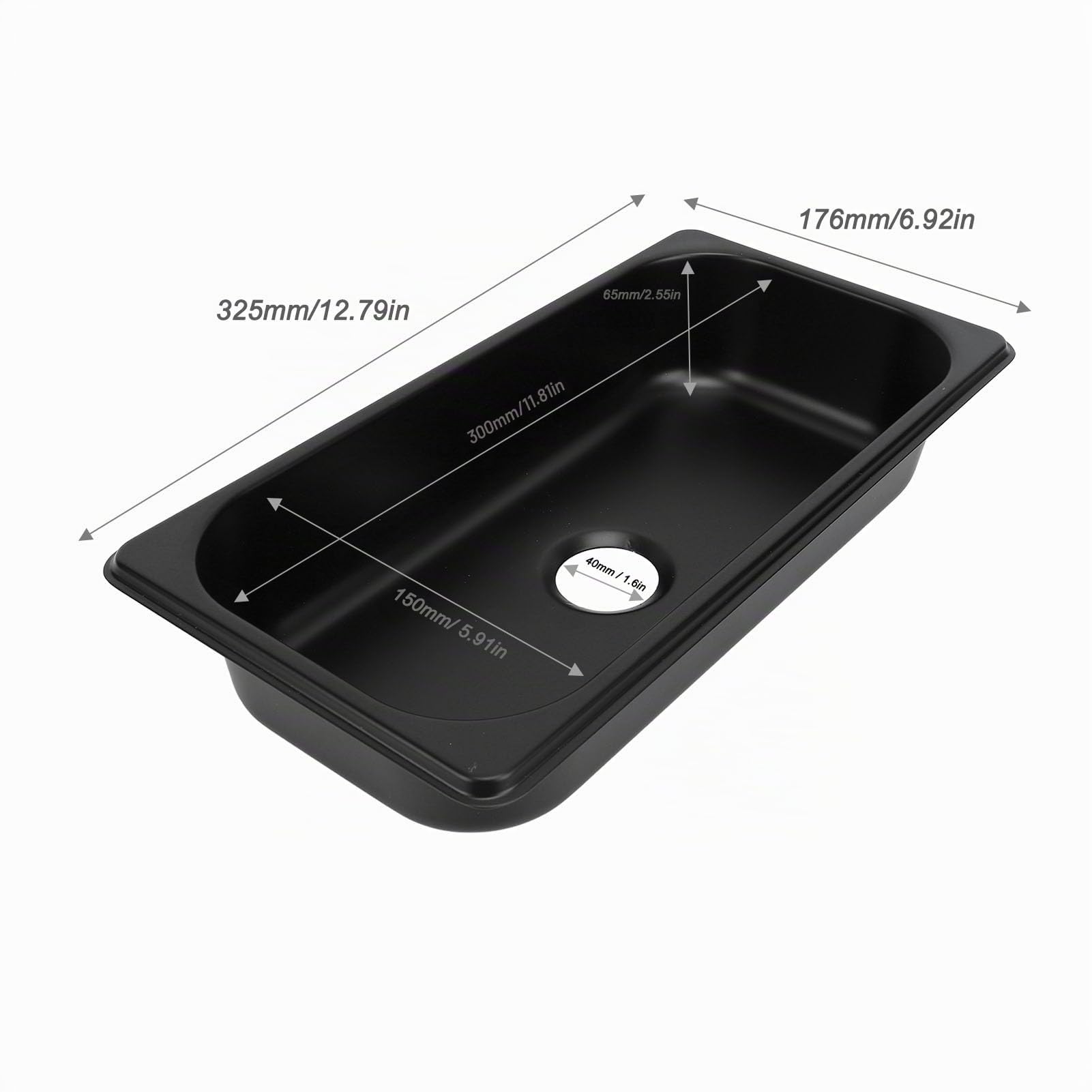 Lavandino 325X176X65Mm Acciaio Inossidabile Lavandino Incasso Lavello Sottopiano con Uscita 40 Mm per Roulotte, Barca, Incorporato Lavandino Lavaggio (Nero verniciato