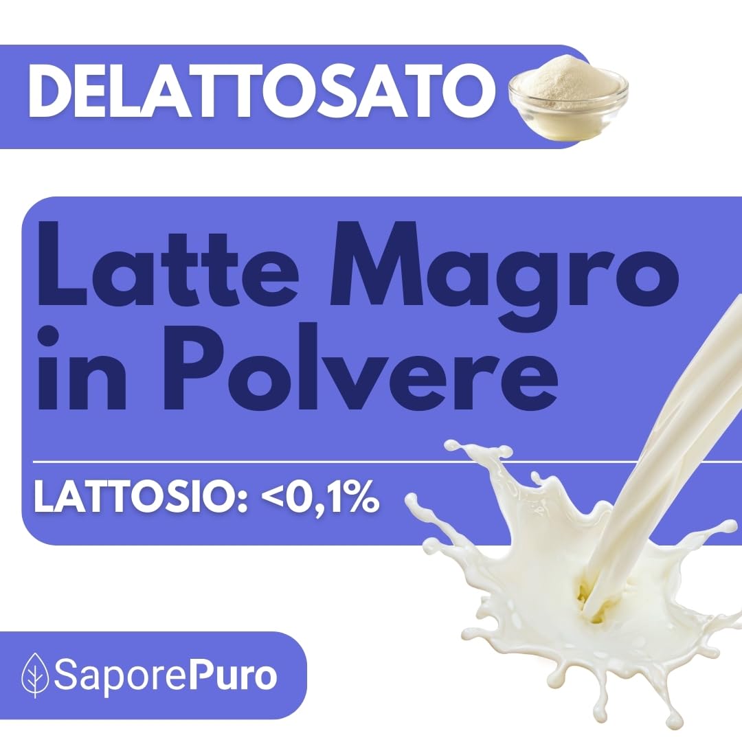 SaporePuro Latte Magro Delattosato in Polvere 1 kg – Latte per Alimentazione Umana | Ideale per Dolci, Pane e Gelato Artigianale | Uso Professionale e Industriale | Senza Lattosio | Senza Glutine