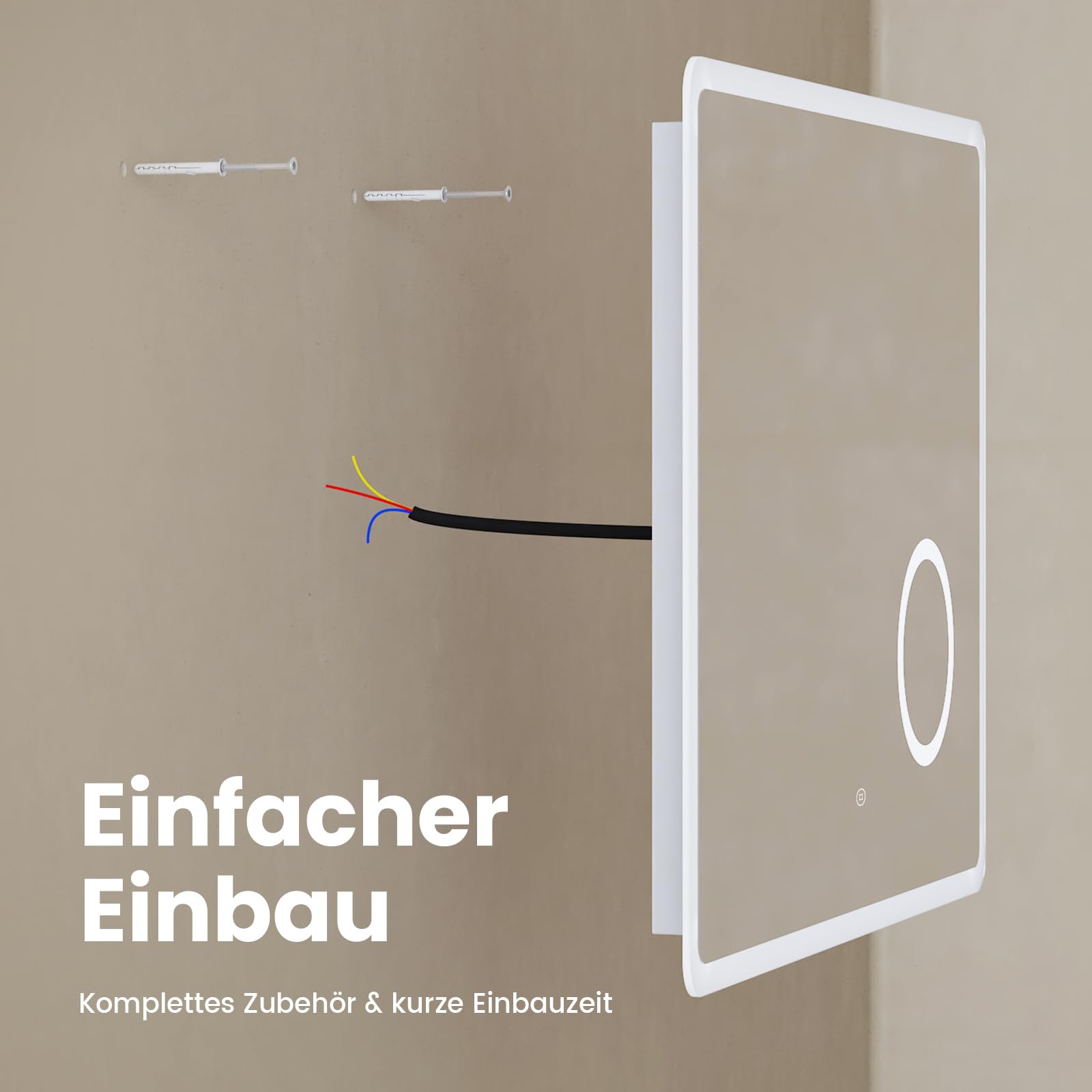 EMKE Badspiegel mit Beleuchtung 80x60cm, Beschlagfrei | Badezimmerspiegel mit Touchschalter, 3 dimmbare Lichtfarben, 3-Fach Kosmetikspiegel, IP44, einfache Wandmontage