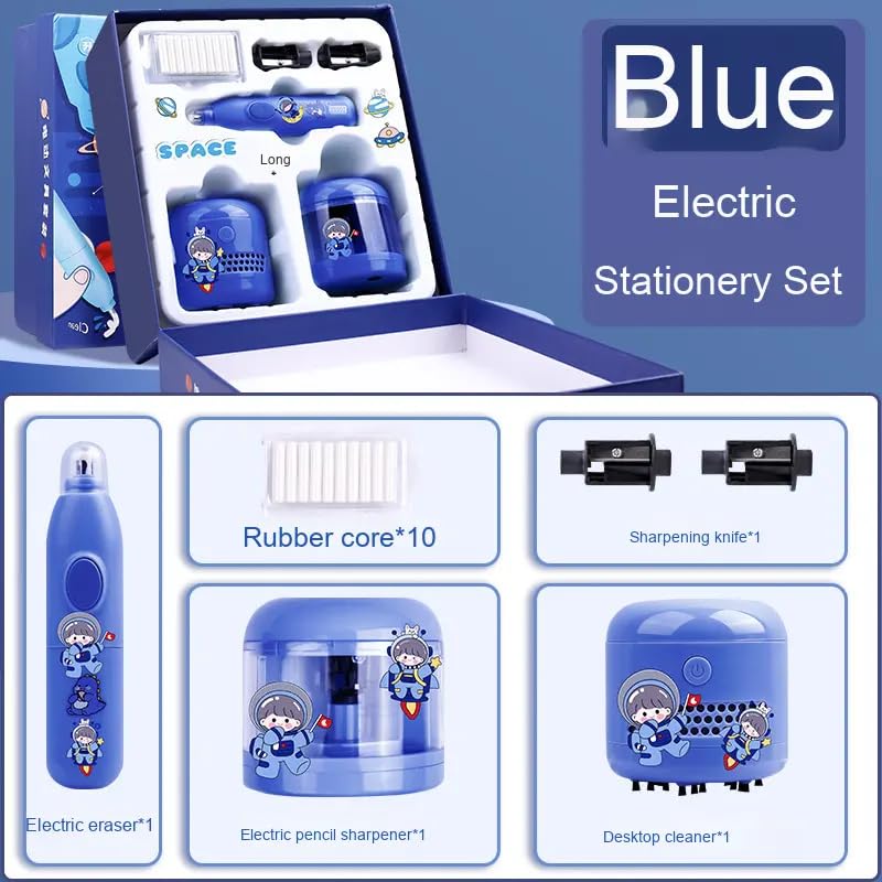 Image of Magicwand Battery Operated Pencil Sharpener,Electric Eraser,Vacuum Cleaner Stationery Set with 10 Eraser Refills for Kids,Adults for Home Office School【Dark Blue】