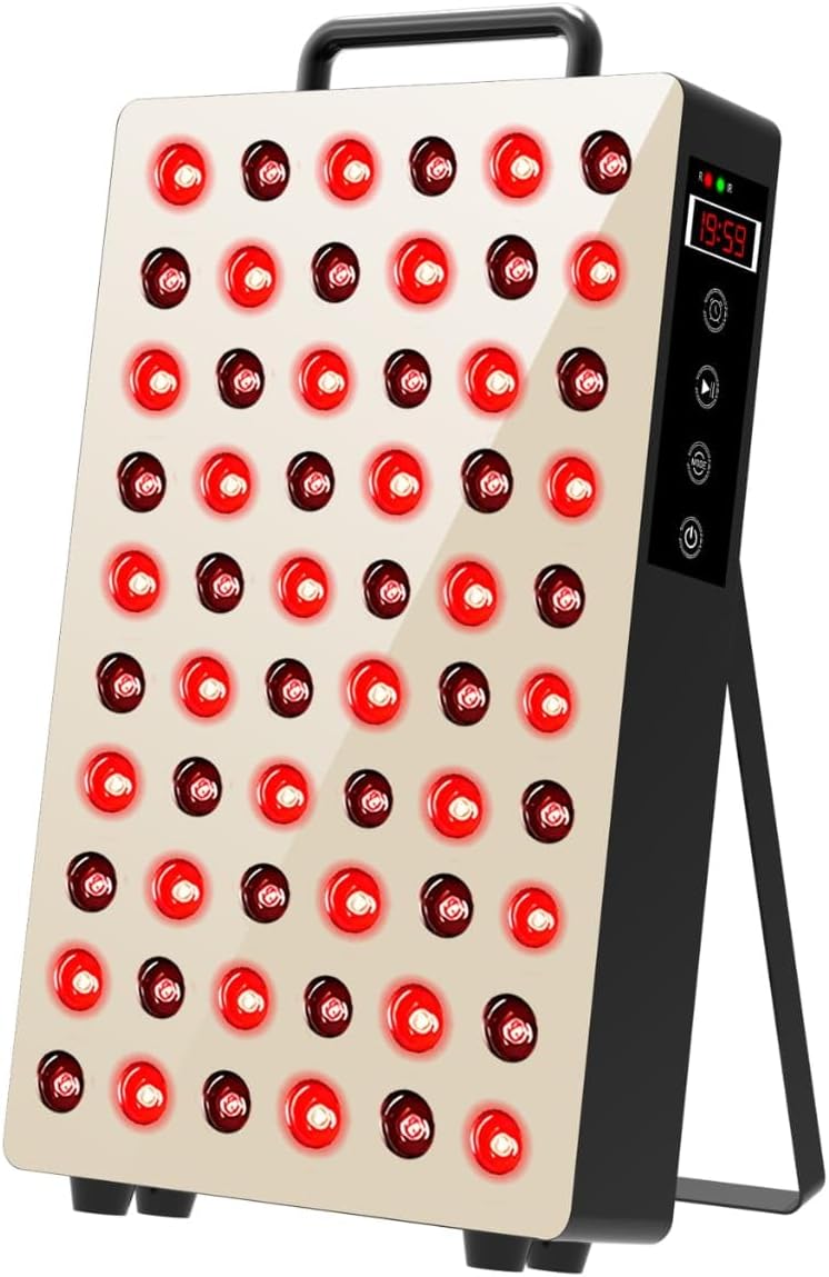 Red Therapy Panel 105 W with 60 Dual-Chip LEDs (630/660/810/850/940 nm) – High Power Near-Infrared Light for Face & Body Wellness & Relaxation (Gold)