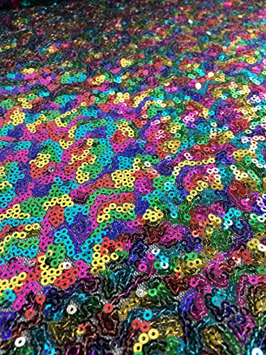 LushFabric Tela de lentejuelas de 3 mm elástica en 2 direcciones, multicolor, material para manualidades de carnaval, 130 cm de ancho (1 metro, arcoíris)