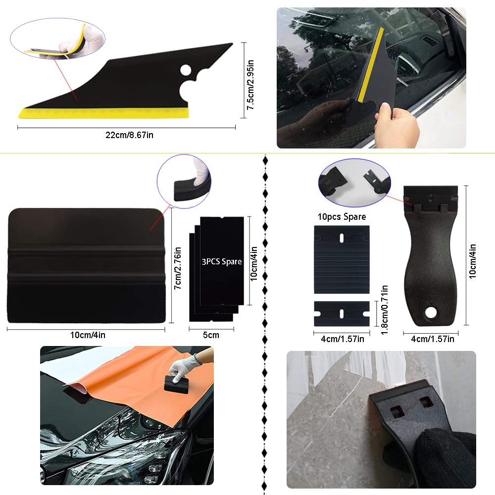 Kit di attrezzi in vinile per auto, set di spatole per pellicola colorata, set di strumenti per avvolgere, raschietto, raschietto, raschietto in feltro, lavavetri, coltello, guanti, asciugamano