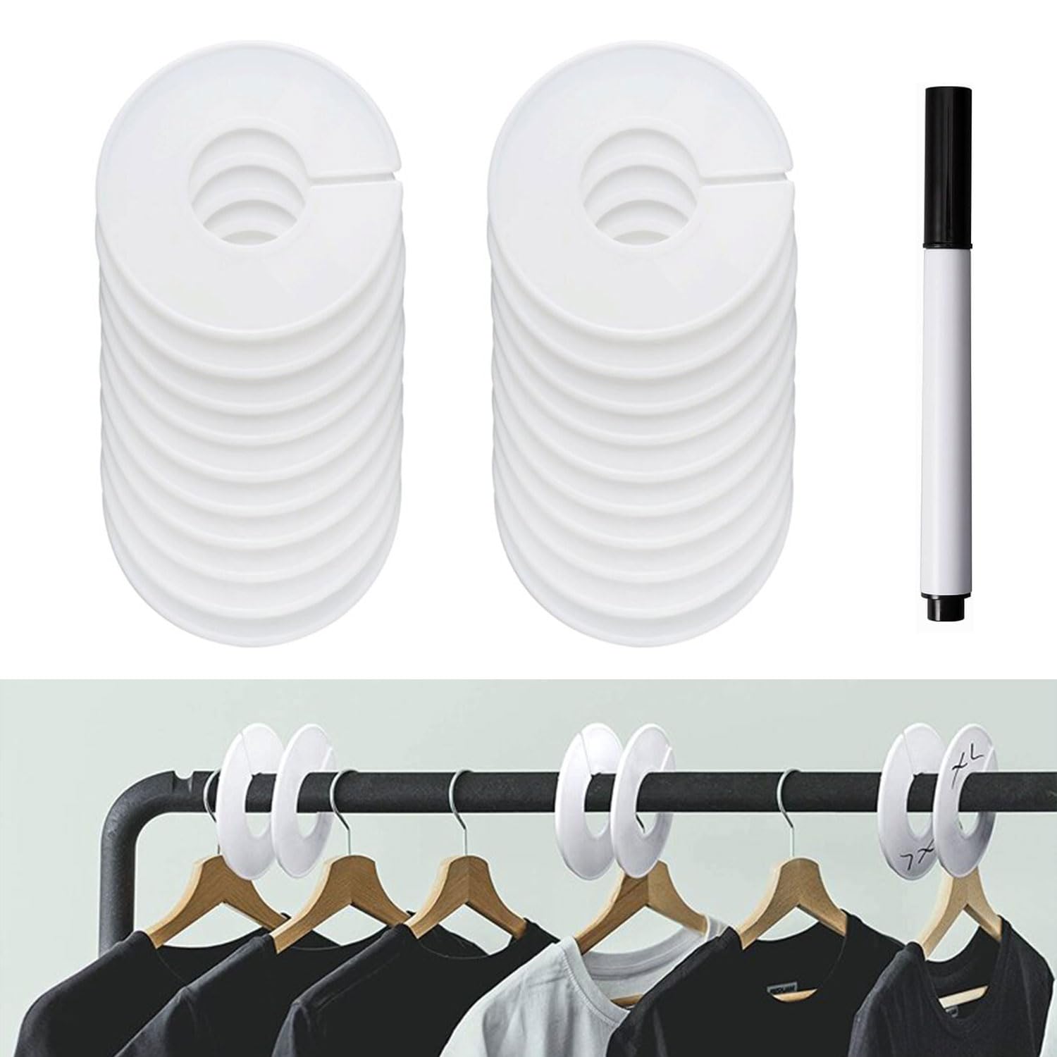 20 Séparateurs Ronds Pour Cintres | Diamètre 9 Cm | Plastique Blanc | Organisation Placard & Magasin - 3