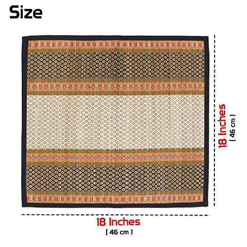 HOKIPO Natural River Grass Handcrafted Pooja Floor Mats/Meditation Prayer, Sittting, Aasan Mat Chatai Set of 2, 18x18 Inches (IN78-BLK*2)