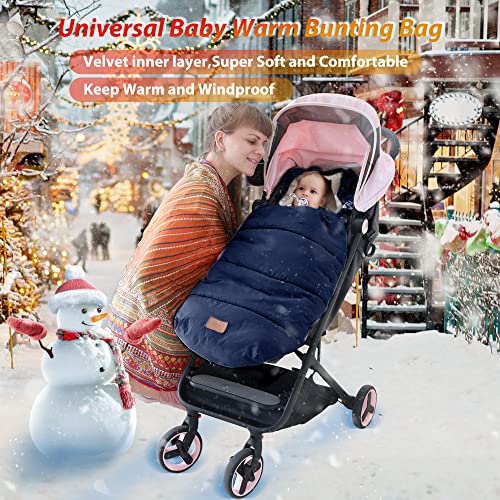 Image of LAT Baby Warm Bunting Bag Universal,Stroller Sleeping Bag Cold Weather,Waterproof Toddler Footmuff(Detachable,Navy Blue)