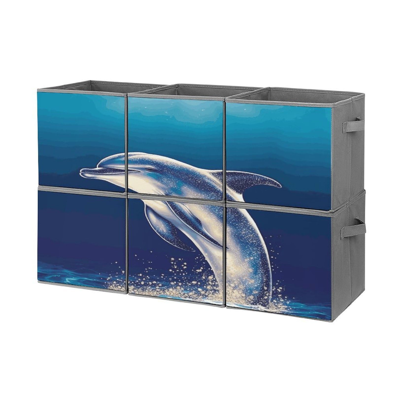 Fekiloot Style Glitter Dolphin Storage Bin For Foldable And Handles,Closet Organizer Of 6-Pack Stackable,Storage Box For Living,Room, Office,Bedroom,Closet